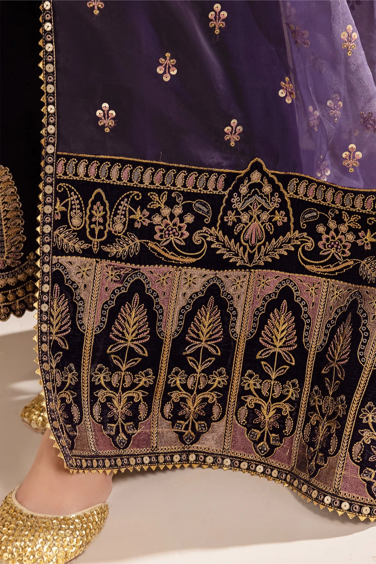 Purple Embroidered Velvet Designer Suit at PinkPulkari California