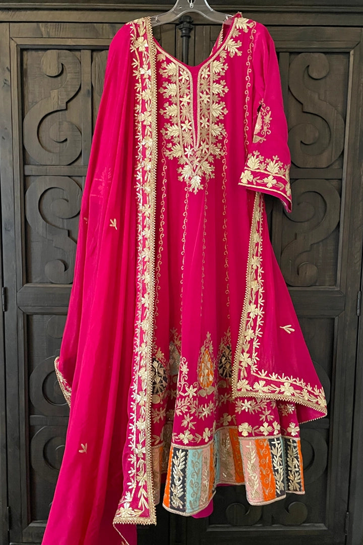 Stylish Pinkish Red Art Silk Floor Length Anarkali Dress