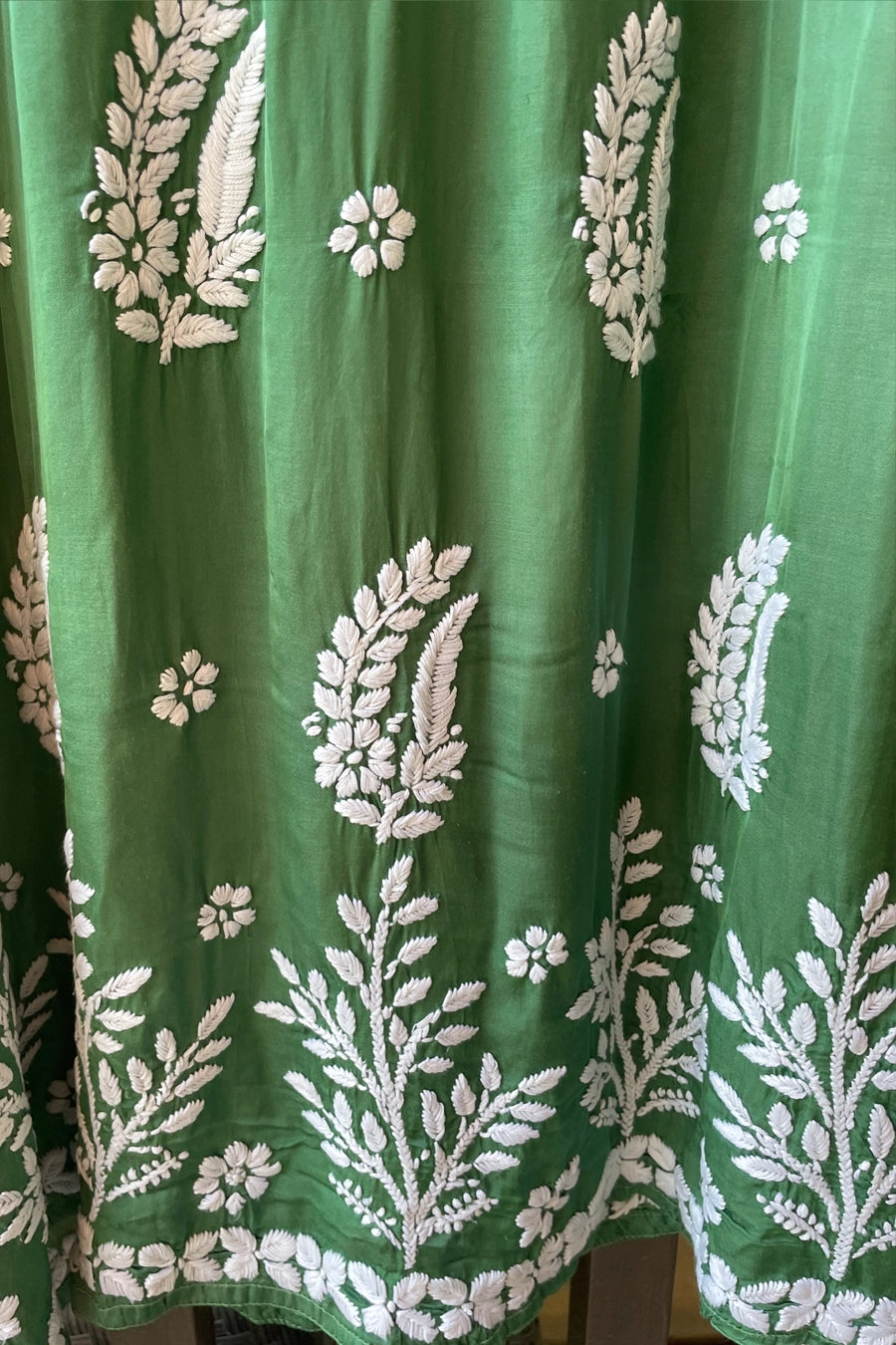 Buy Green Ombre Modal Satin Lucknowi Chikankari A Line Kurti Dress 