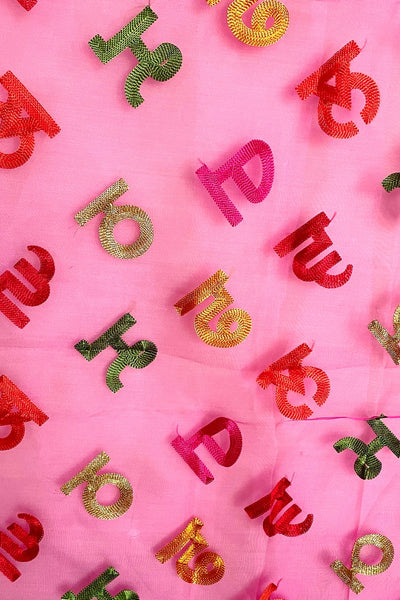 Gurmukhi Punjabi Alphabet Dupatta Pink at PinkPhulkari CaliforniaGurmukhi Punjabi Alphabet Dupatta Pink at PinkPhulkari California