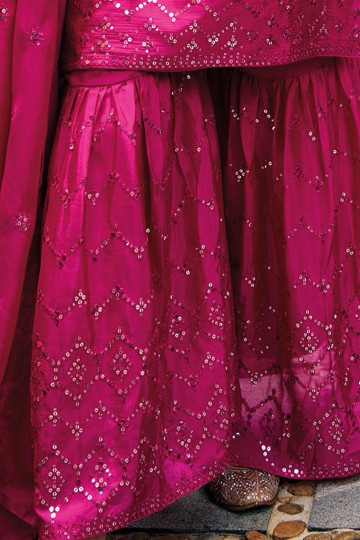 Buy Hot Pink Heavy Embroidered Sharara Suit at PinkPhulkari California