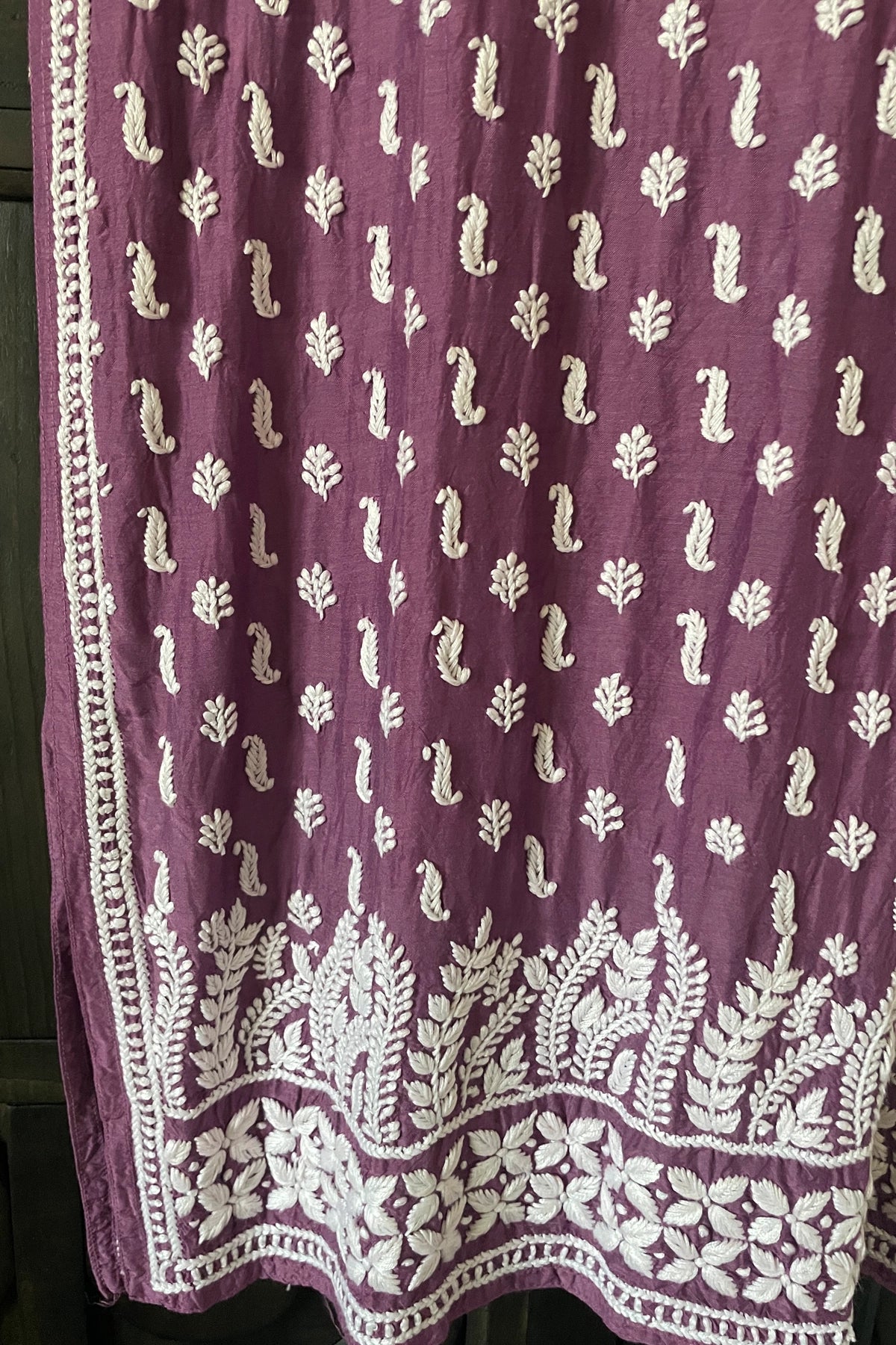 Buy Purple Muslin Silk Lucknowi Kurta at PinkPhulkari California