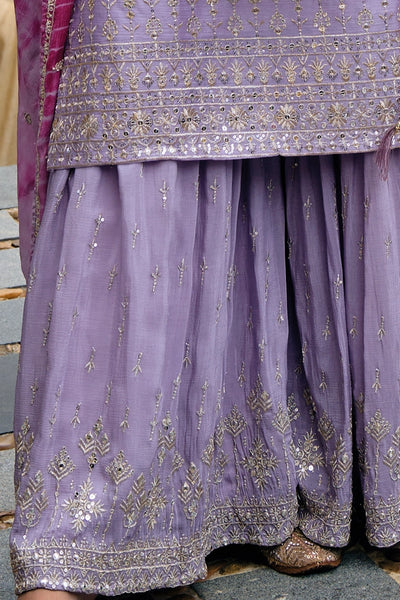 Buy Lavender Heavy Embroidered Sharara Suit at PinkPhulkari CaliforniaBuy Lavender Heavy Embroidered Sharara Suit at PinkPhulkari California