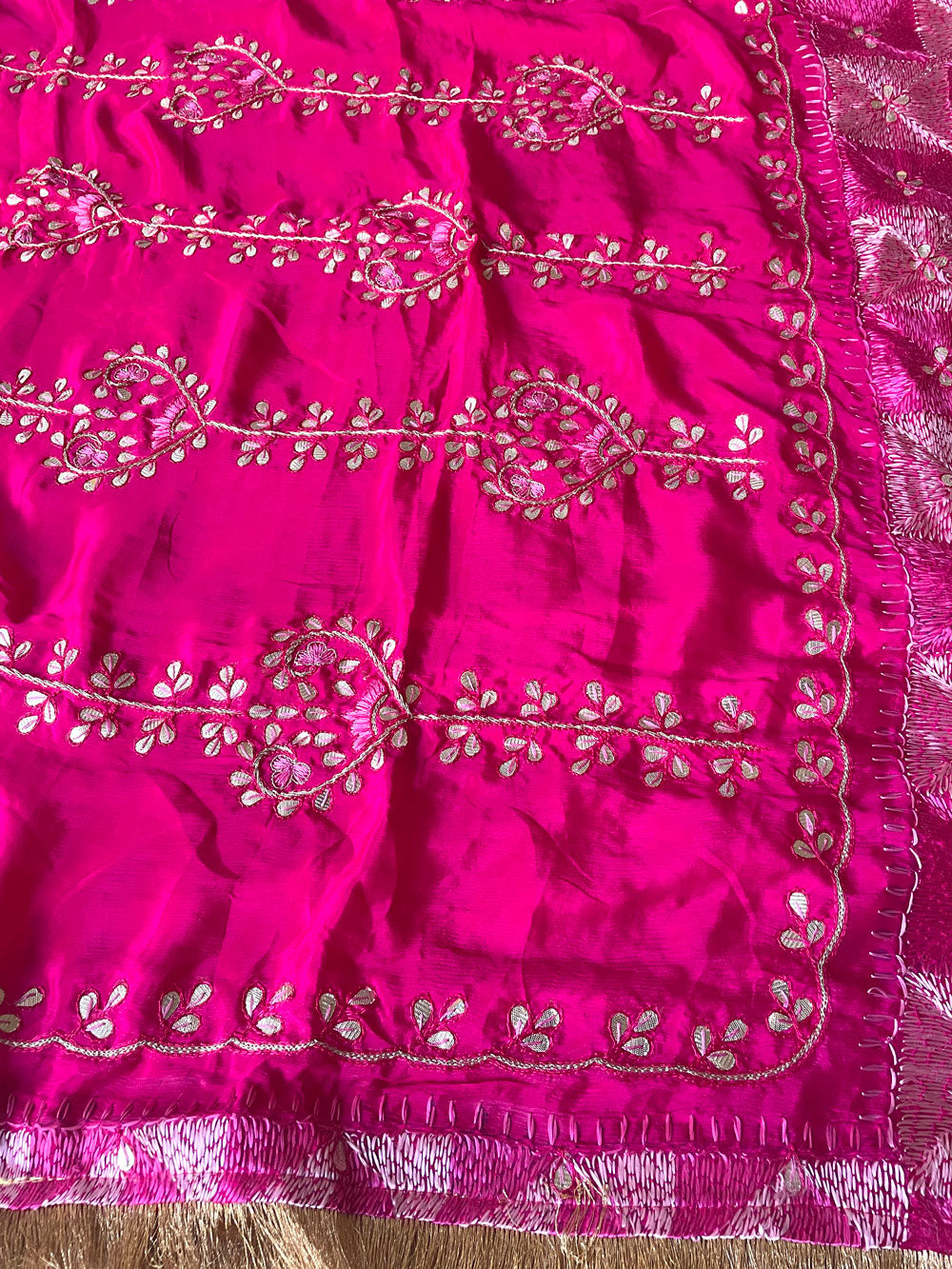 Hot Pink Silk Bridal Gotta Work Phulkari at PinkPhulkari California