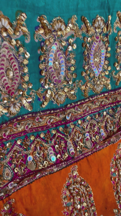 Multicolor Handwork Pakistani Silk Dupatta with Lining HC15Multicolor Handwork Pakistani Silk Dupatta with Lining HC15