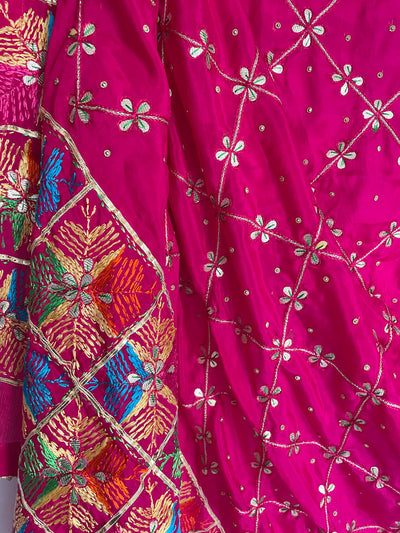 Pink Pure Silk Handwork Phulkari Dupatta at PinkPhulkari CaliforniaPink Pure Silk Handwork Phulkari Dupatta at PinkPhulkari California