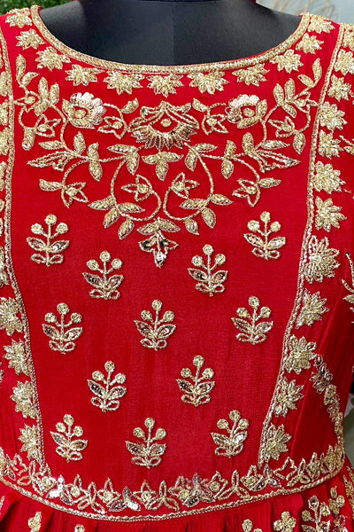 Buy Red Chinon Silk Punjabi Sharara Suit at PinkPhulkari California Buy Red Chinon Silk Punjabi Sharara Suit at PinkPhulkari California 