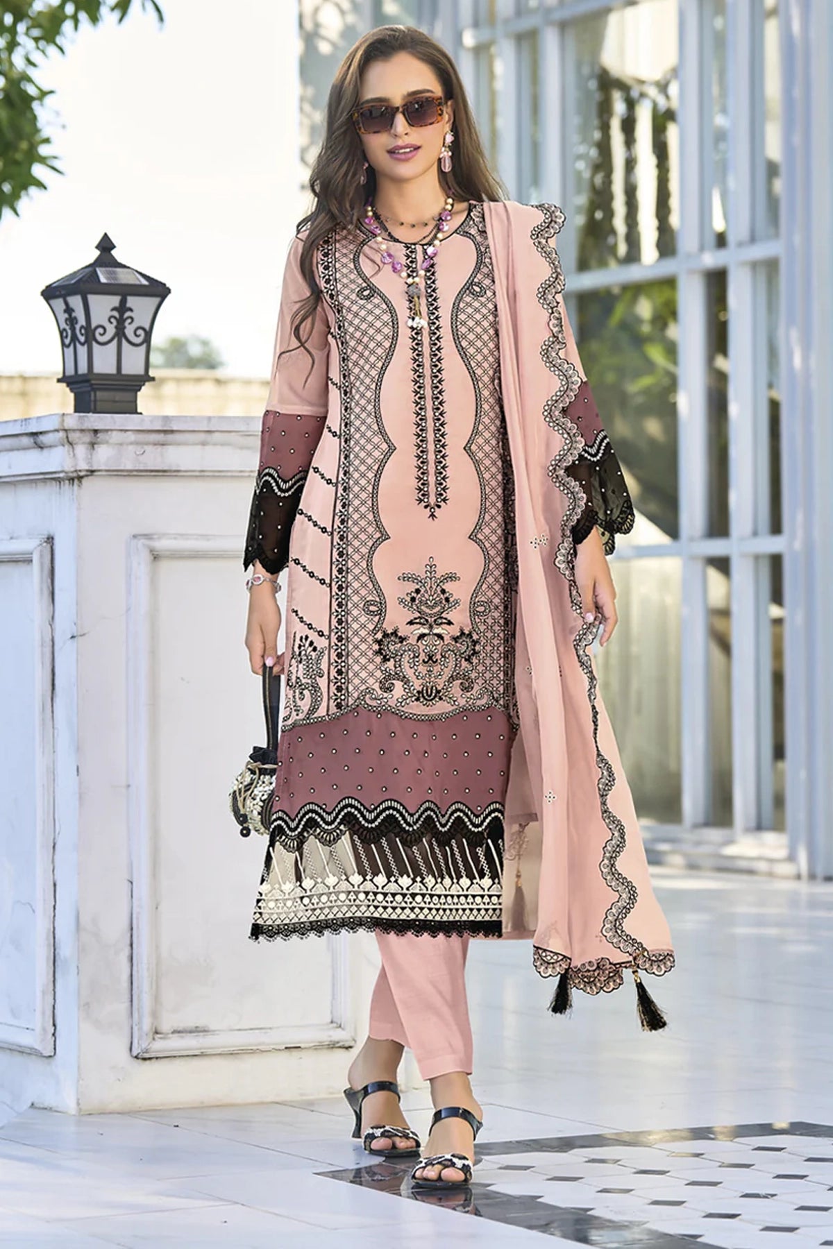 Pink Attractive Looking Pant Suit With Designer Embroidery Work main image 1