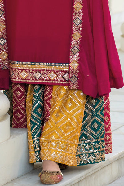 Buy Maroon Chinon Silk Palazzo Party Suit at PinkPhulkari CaliforniaBuy Maroon Chinon Silk Palazzo Party Suit at PinkPhulkari California