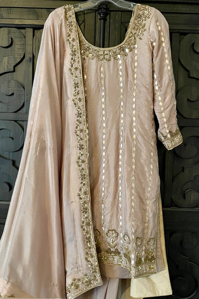 Tan Hand Embroidered Patiala Salwar Suit at PinkPhulkari CaliforniaTan Hand Embroidered Patiala Salwar Suit at PinkPhulkari California
