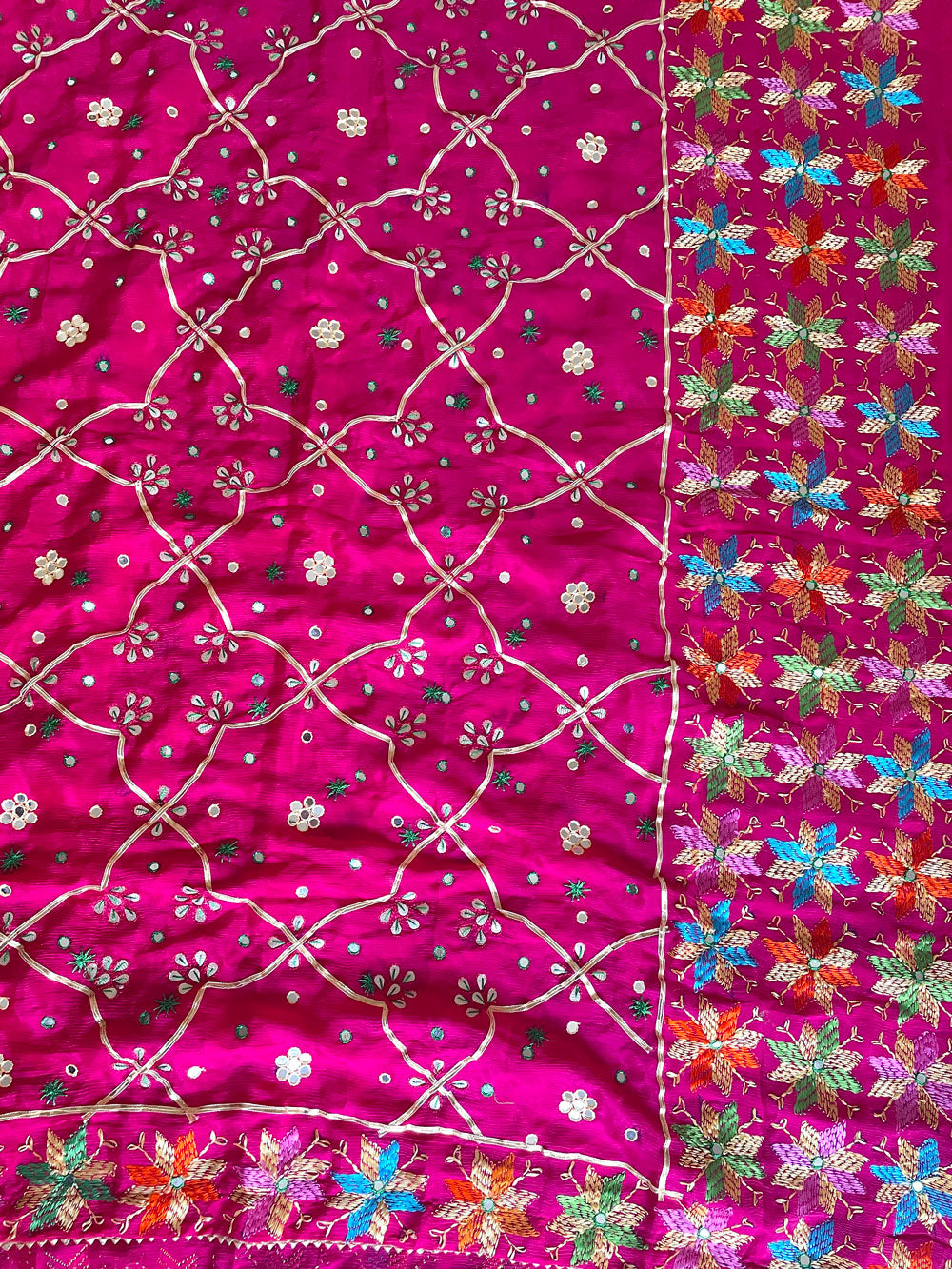 Pink Pure Silk Gotta Phulkari Dupatta M11 at PinkPhulkari California