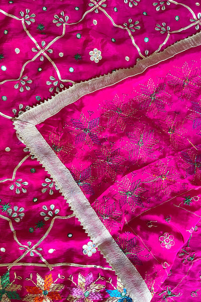 Pink Pure Silk Gotta Phulkari Dupatta M11 at PinkPhulkari CaliforniaPink Pure Silk Gotta Phulkari Dupatta M11 at PinkPhulkari California