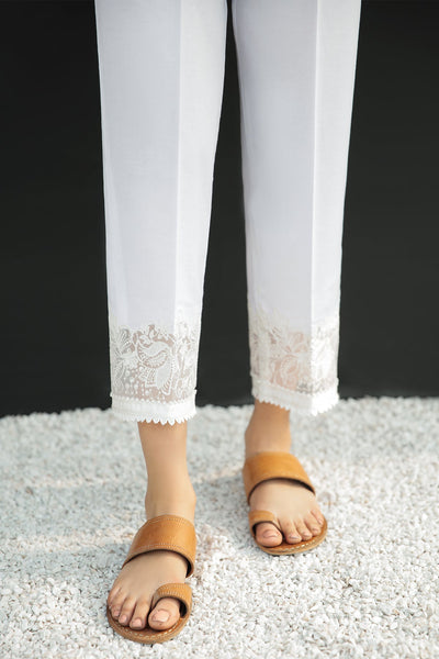 White Cotton Trouser with Organza Lace D223 at PinkPhulkari CaliforniaWhite Cotton Trouser with Organza Lace D223 at PinkPhulkari California