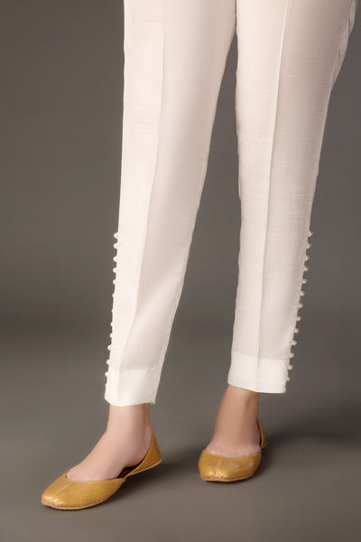 Women Ankle Length Straight Pants Off White at PinkPhulkari California