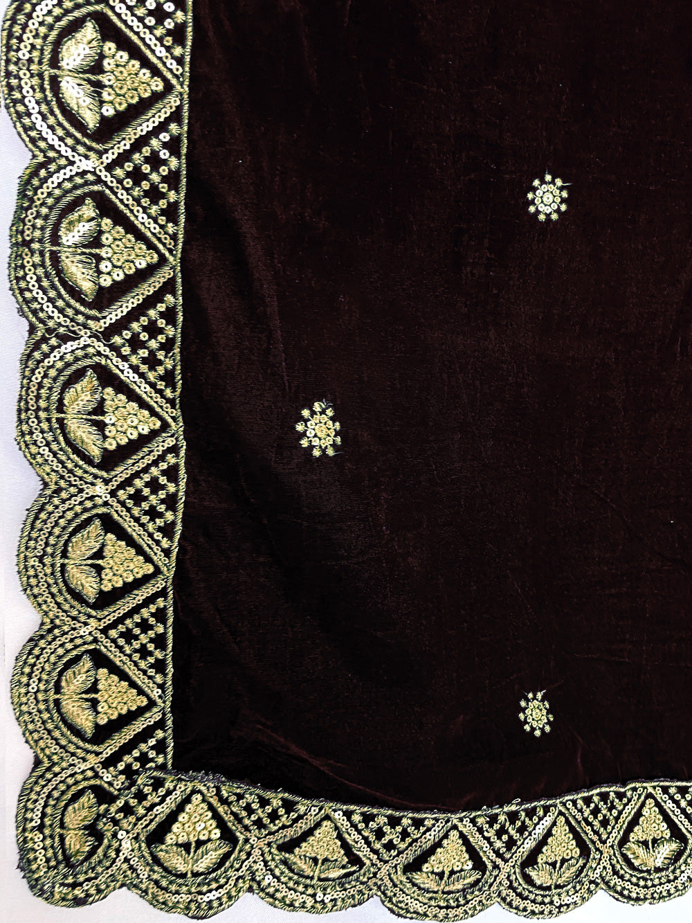 Women's Black Embroidered Velvet Shawl at PinkPhulkari California