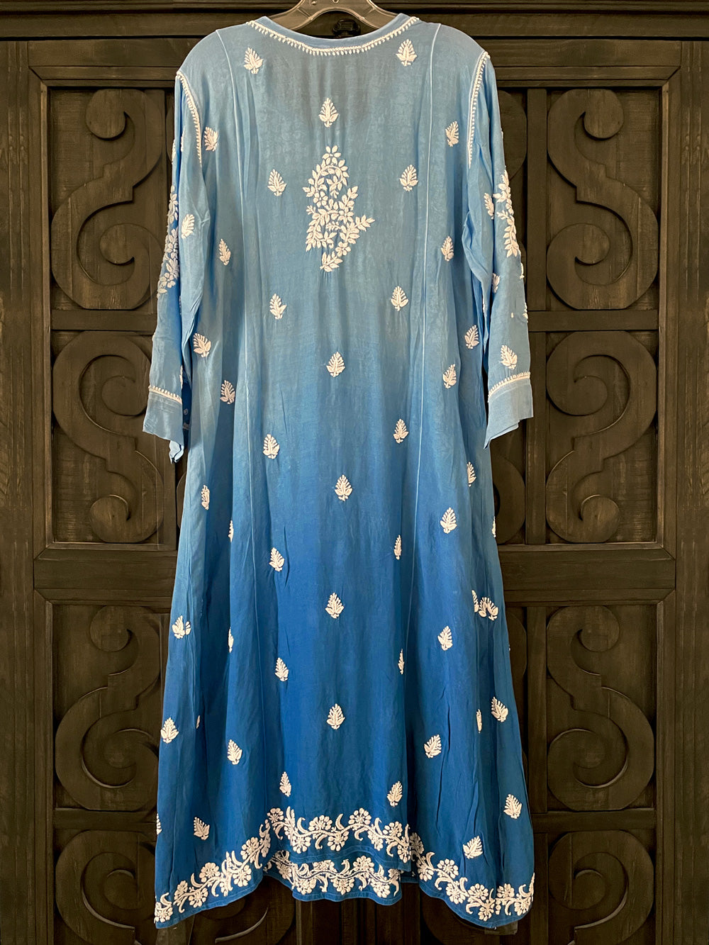 Blue Ombre Chikankari A Line Kurta Dress at PinkPhulkari California