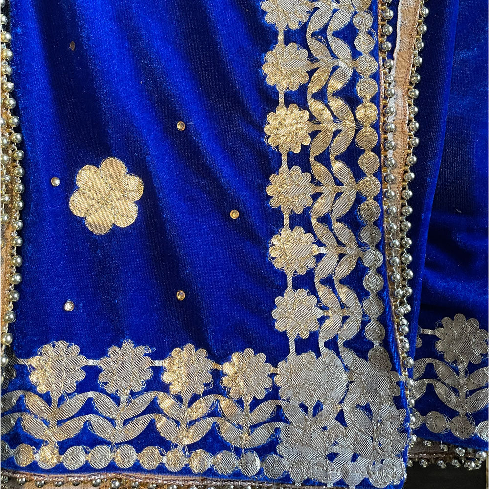 Blue Velvet Shawl Embroidered Gotta Work at PinkPhulkari California