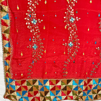 Chinon Silk Phulkari Dupatta Red D2 at PinkPhulkari CaliforniaChinon Silk Phulkari Dupatta Red D2 at PinkPhulkari California