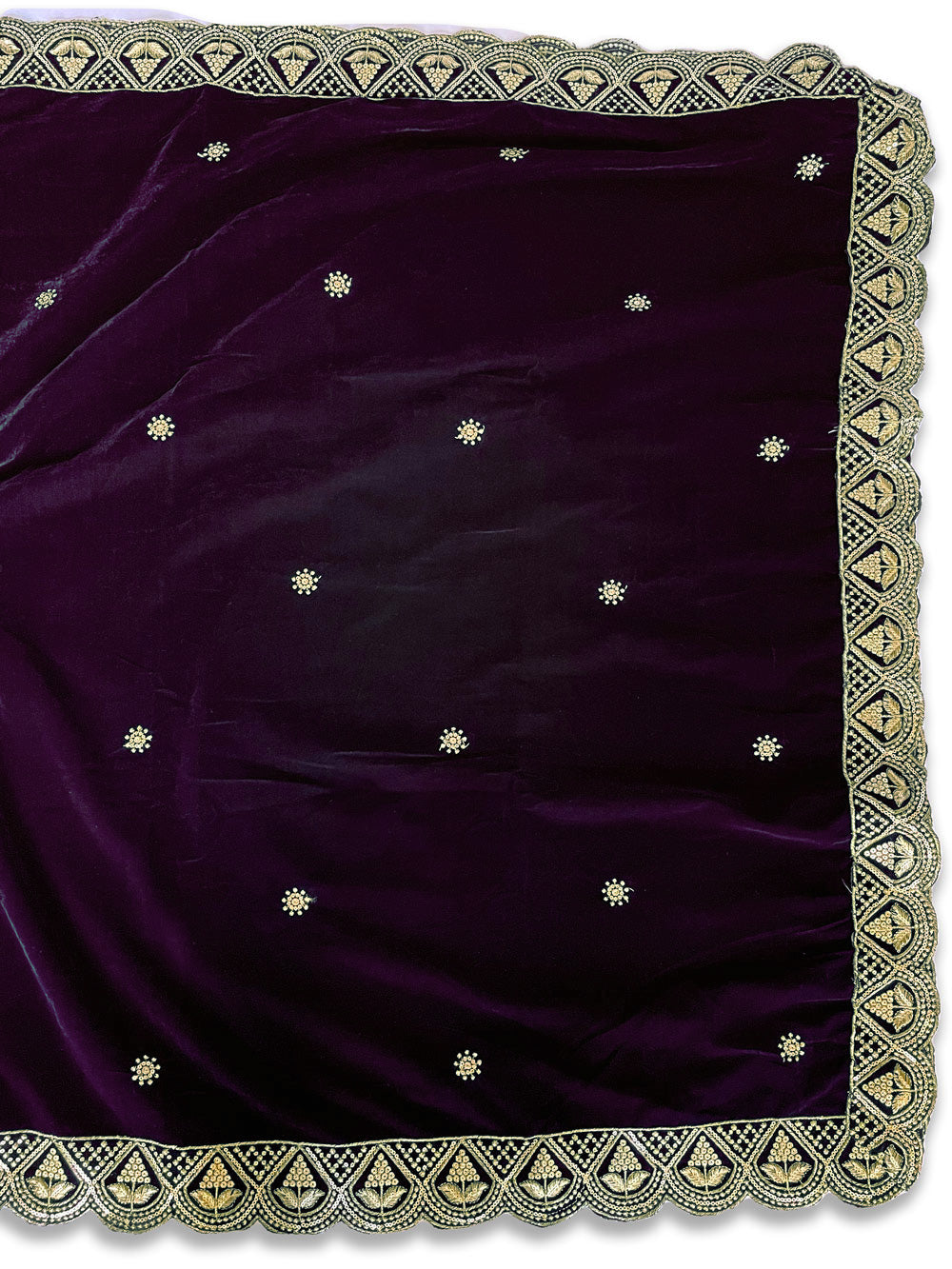 Dark Purple Embroidered Velvet Shawl at PinkPhulkari California