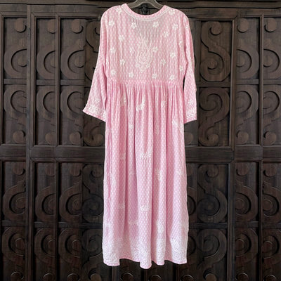 Handcrafted Lucknowi Fine Chikankari Gown Dress Pink - PinkPhulkari CaliforniaHandcrafted Lucknowi Fine Chikankari Gown Dress Pink - PinkPhulkari California