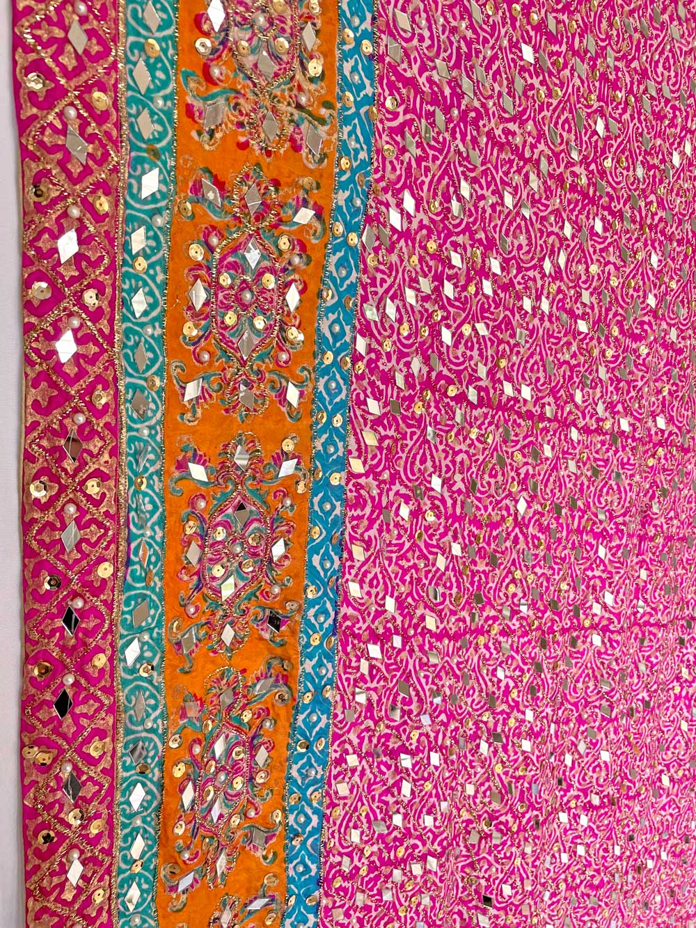 Pink Multicolor Sheesha Pearl Work Pakistani Silk Dupatta