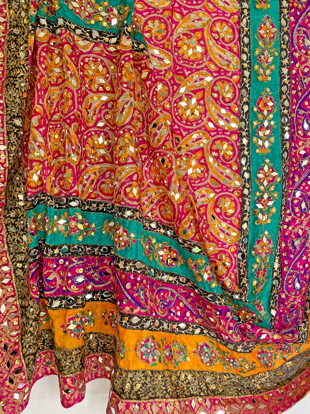 Mirrors and Pearls Silk Multi Block Print Pakistani Dupatta Yellow Multicolored