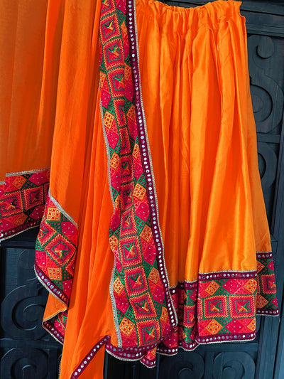 Women's Orange Phulkari Lehenga Ghagra With Dupatta(2pc) at PinkPhulkari California