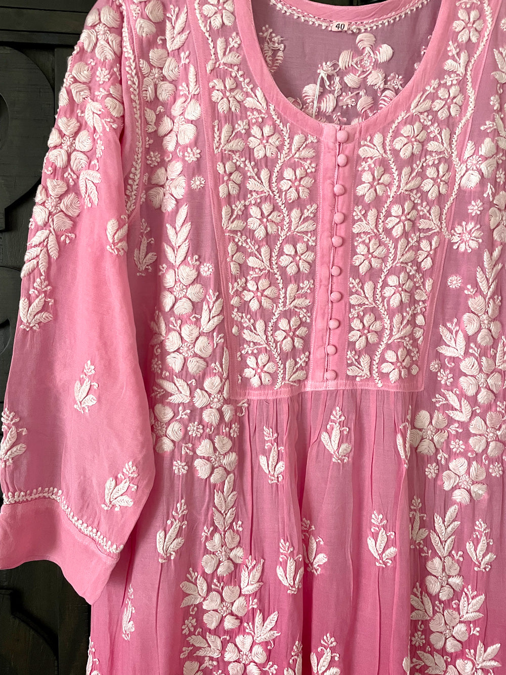 Pink Ombre Chikankari A Line Kurta Dress at PinkPhulkari California