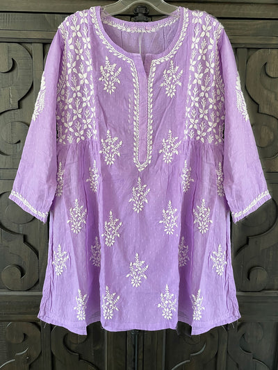 Women's Violet Color Pure Cotton Kurti Lucknowi Hand Embroidered Top at PinkPhulkari CaliforniaWomen's Violet Color Pure Cotton Kurti Lucknowi Hand Embroidered Top at PinkPhulkari California