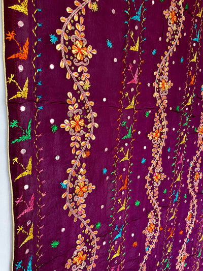 Women's Purple Chinon Silk Gotta Patti Hand Embroidered Phulkari Dupatta at PinkPhulkari CaliforniaWomen's Purple Chinon Silk Gotta Patti Hand Embroidered Phulkari Dupatta at PinkPhulkari California