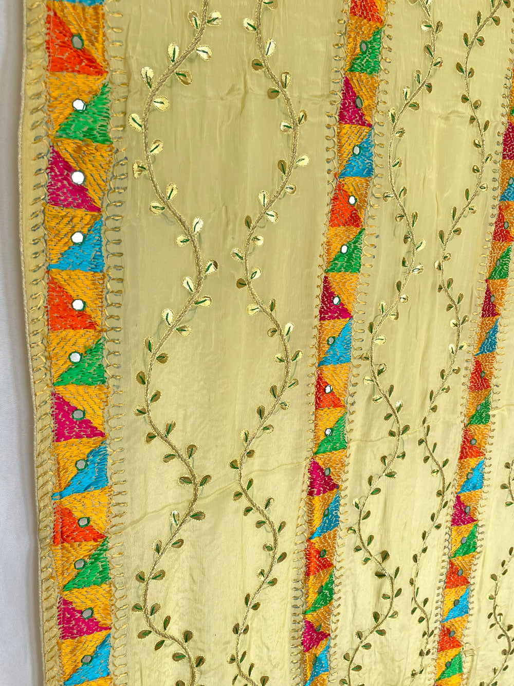 Women's Pure Chinon Silk Gotta Patti Hand Embroidered Traditional Phulkari Dupatta TD1 at PinkPhulkari California