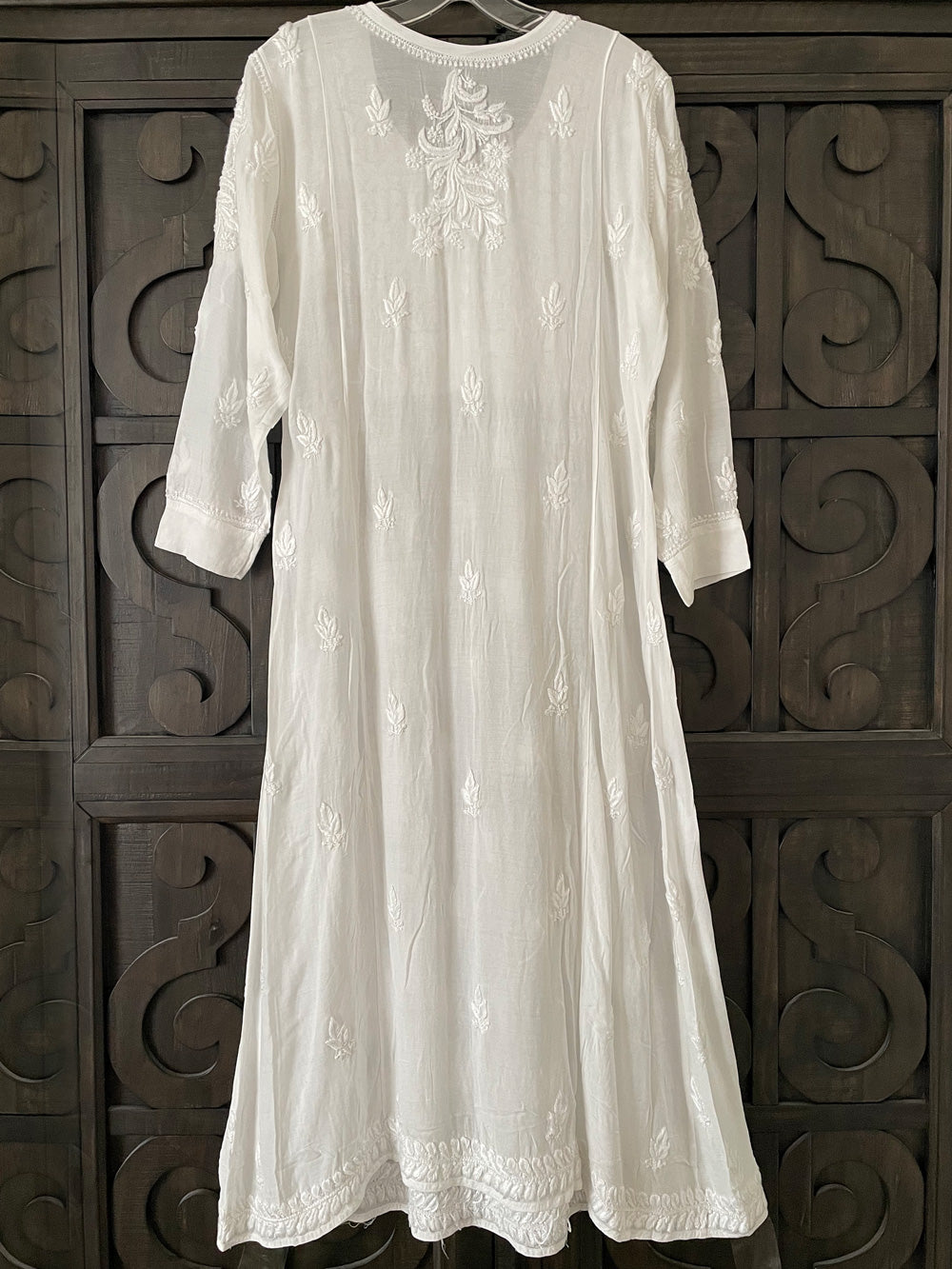 White Chikankari A Line Kurta Dress at PinkPhulkari California