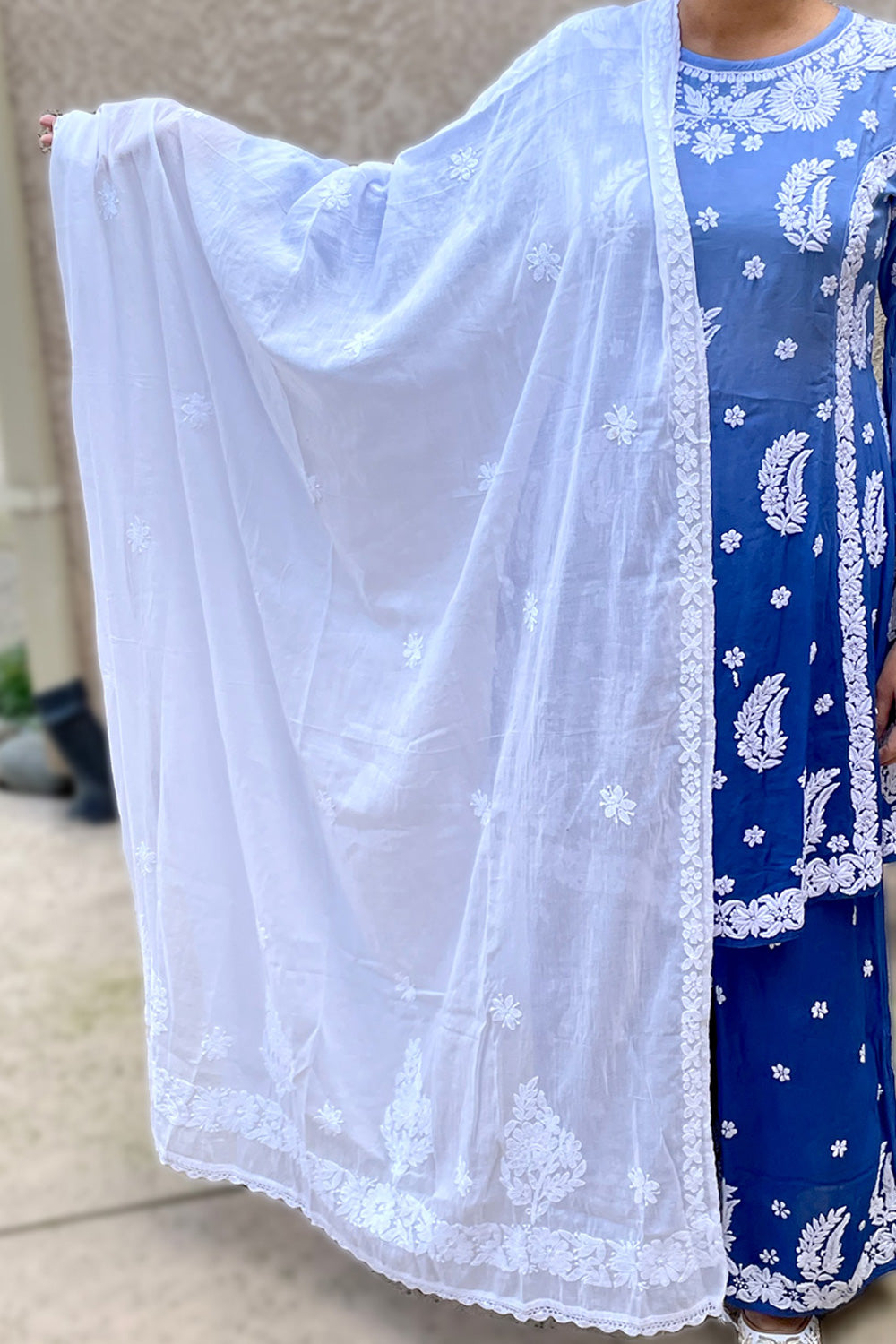 White Brown Organic Mulmul Dupatta main image 0