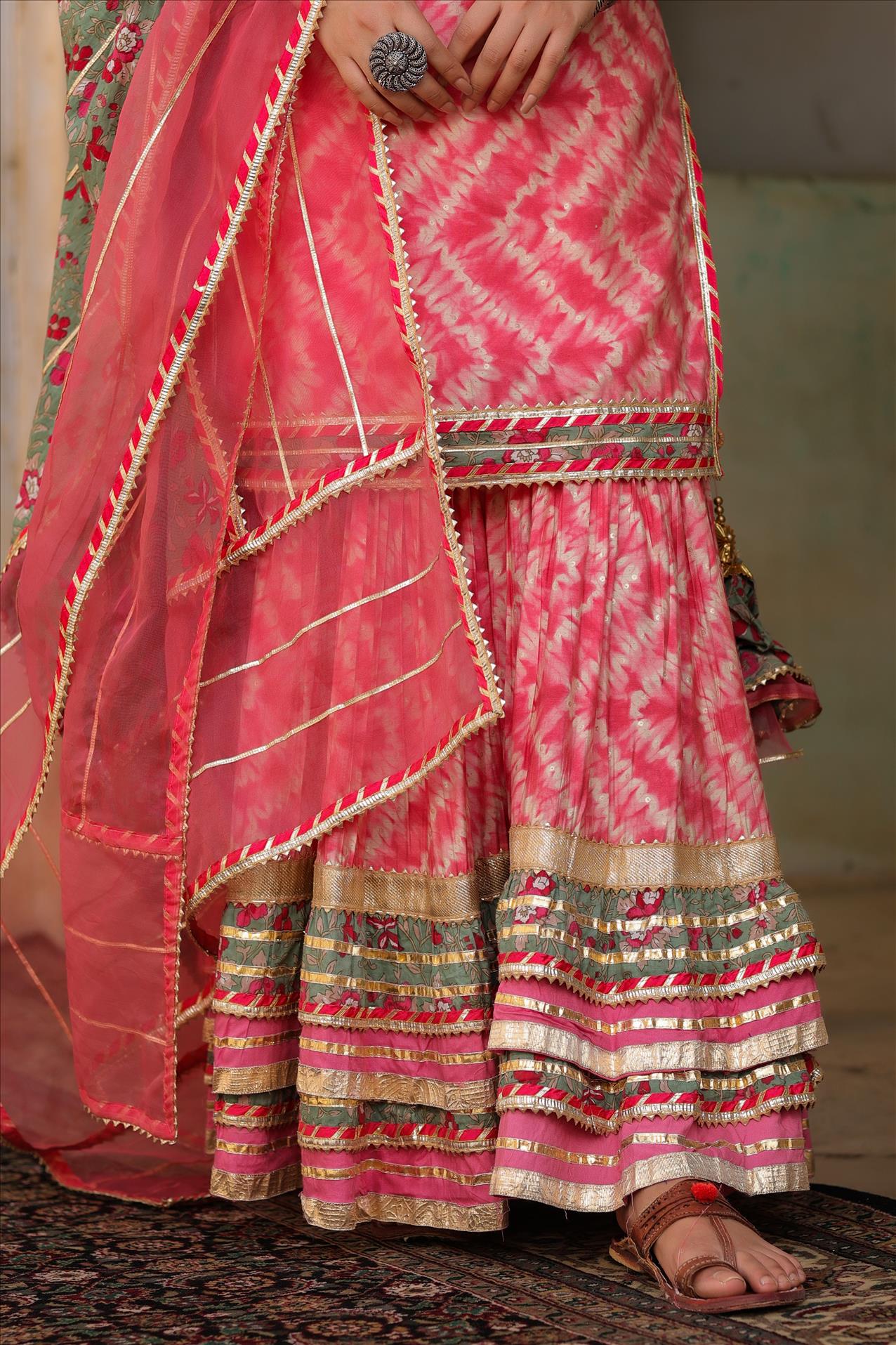 Pink Embroidered Kurta Sharara Suit Set at PinkPhulkari 
