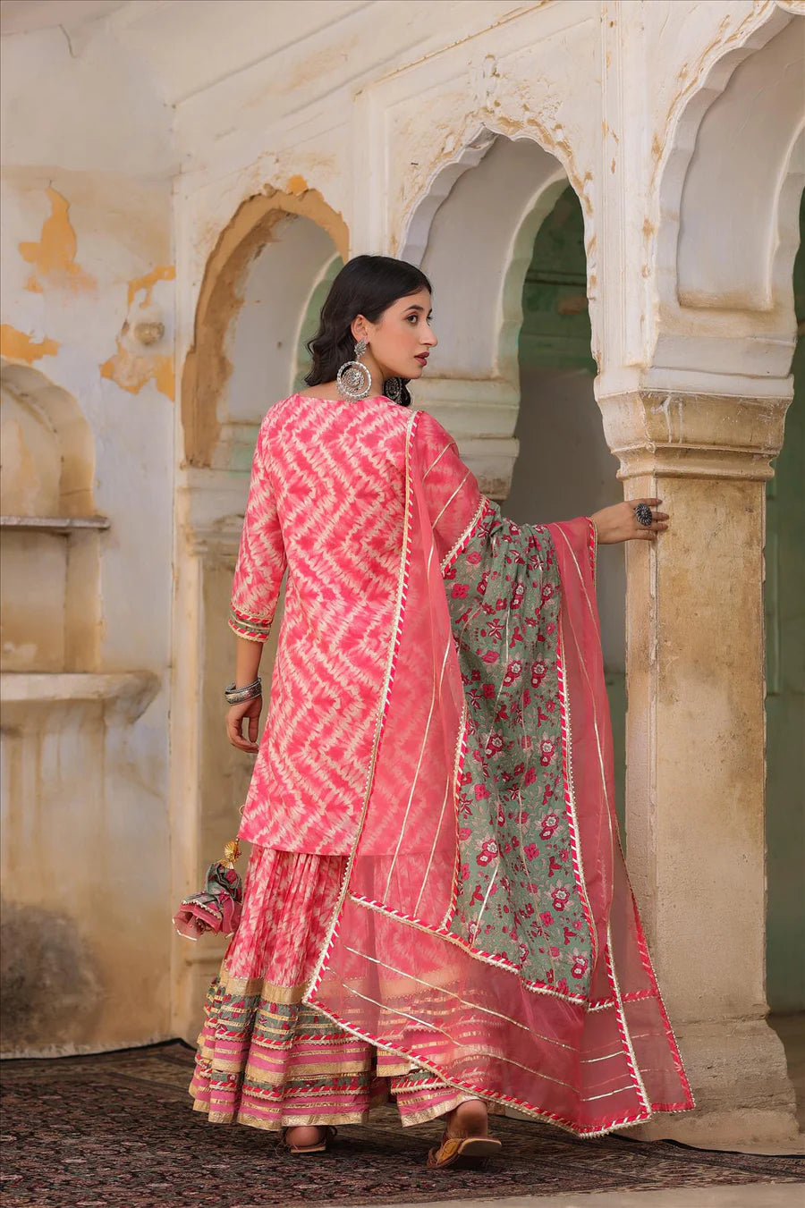 Pink Embroidered Kurta Sharara Suit Set at PinkPhulkari 