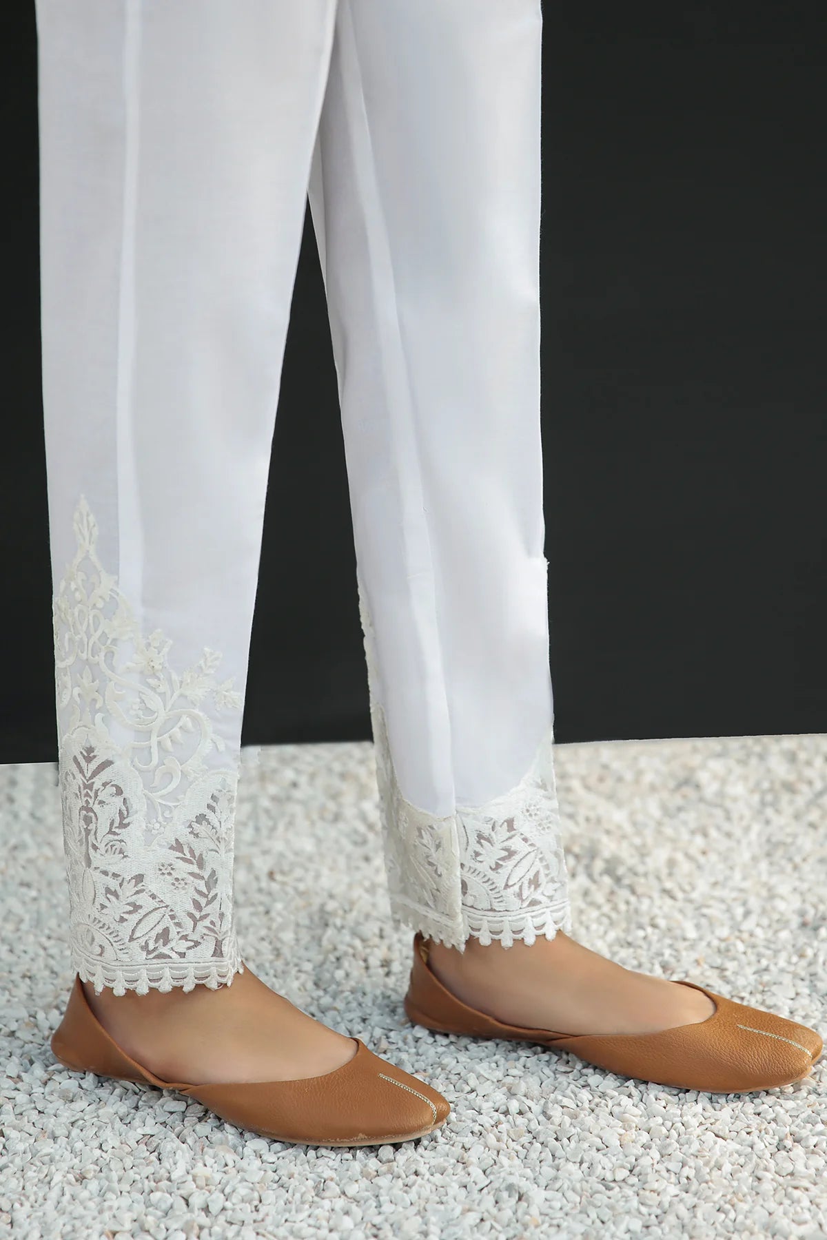 White Embroidered Cotton Trouser D199