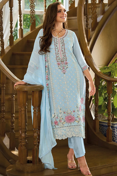 Light Blue Embroidery Work Organza Suit at PinkPhulkari CaliforniaLight Blue Embroidery Work Organza Suit at PinkPhulkari California
