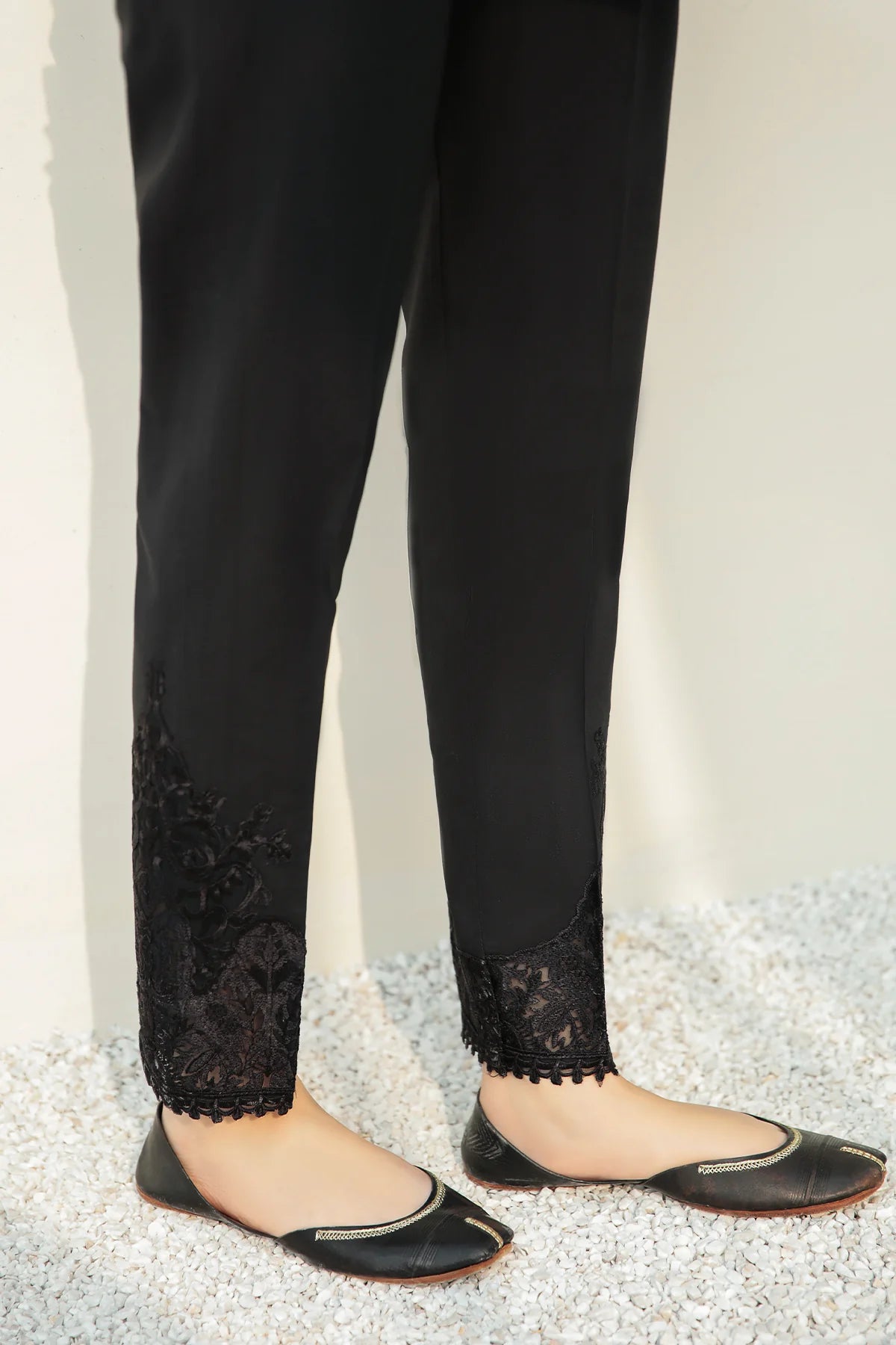 Embroidered Black Cotton Trouser D198