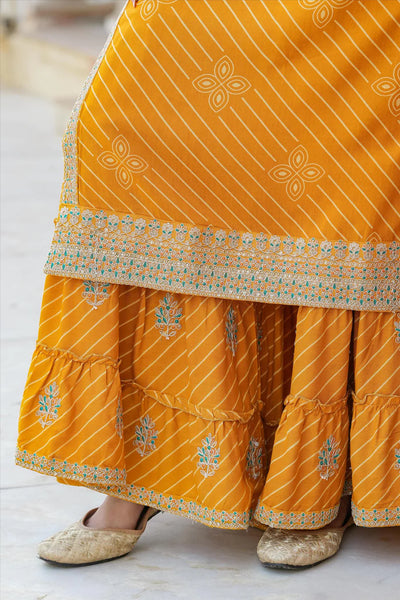 Buy Orange Rayon Leheriya Embroidered Sharara Suit at PinkPhulkari Buy Orange Rayon Leheriya Embroidered Sharara Suit at PinkPhulkari 