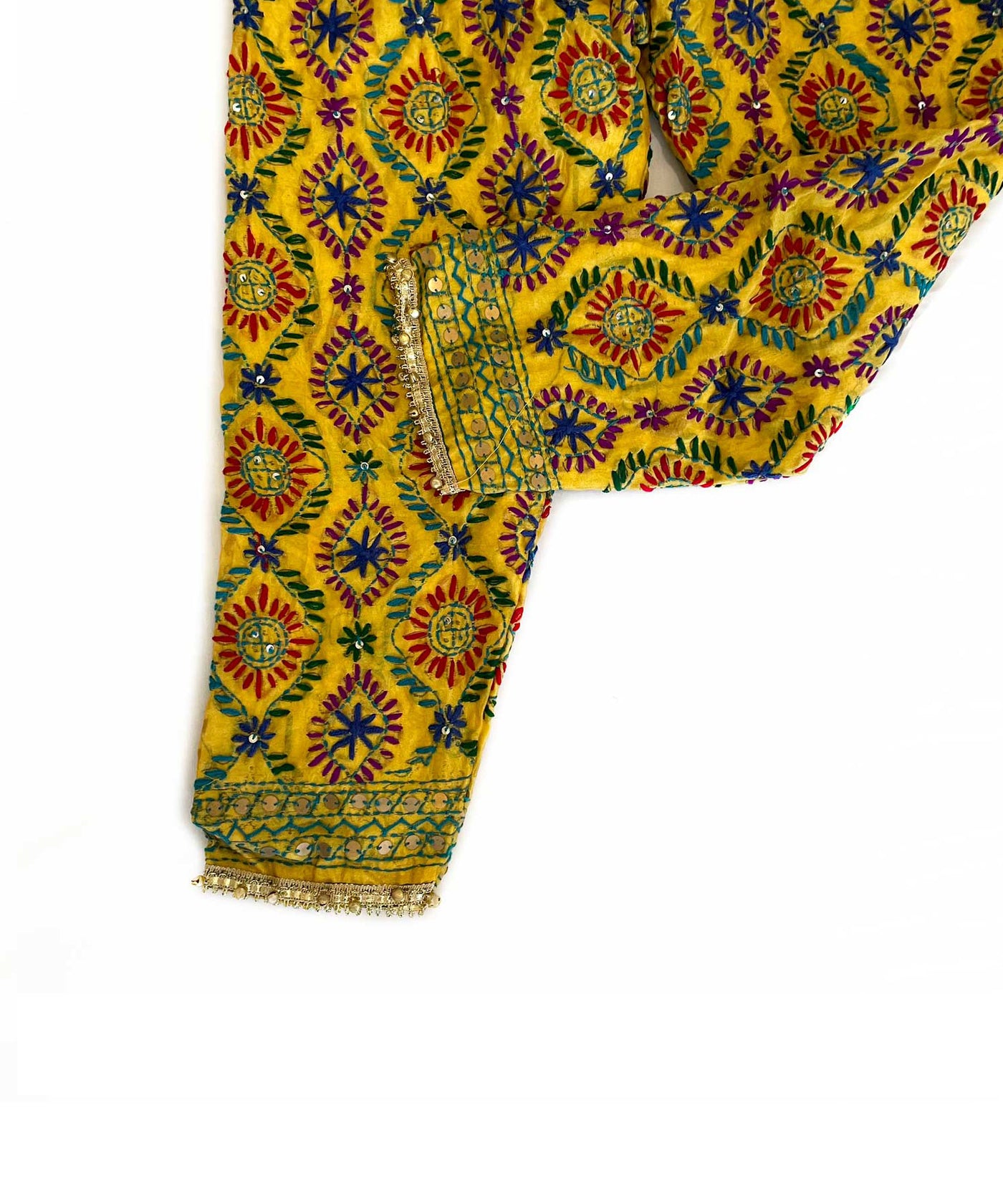 Buy Handmade Phulkari Pants in Dark Yellow at PinkPhulkari California