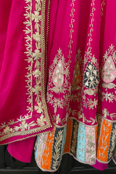 Hot Pink Embroidered Silk Anarkali Dress at PinkPhulkari CaliforniaHot Pink Embroidered Silk Anarkali Dress at PinkPhulkari California