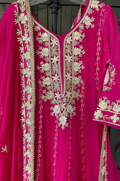 Hot Pink Embroidered Silk Anarkali Dress at PinkPhulkari CaliforniaHot Pink Embroidered Silk Anarkali Dress at PinkPhulkari California
