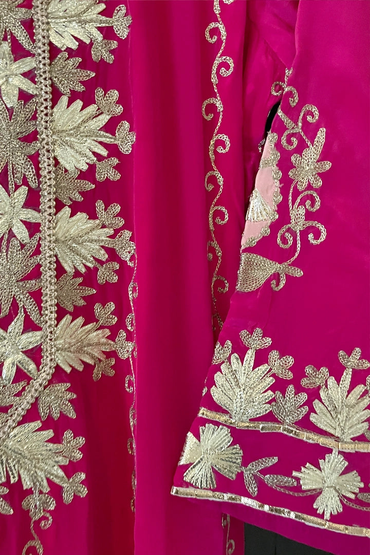 Hot Pink Embroidered Silk Anarkali Dress at PinkPhulkari California
