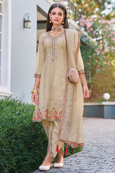 Buy Simar Organza Silk Embroidered Dhoti Style Suit at PinkPhulkari 