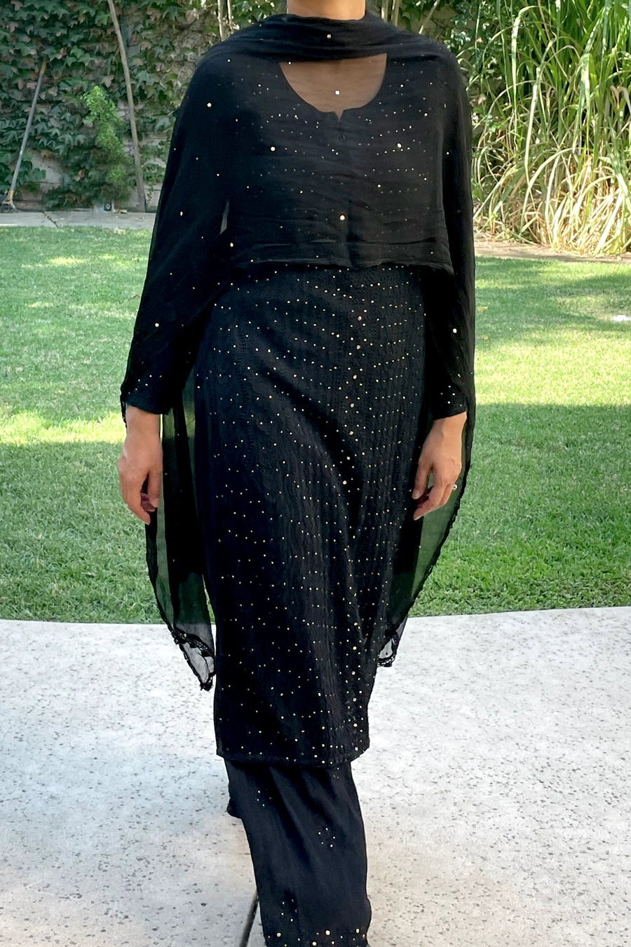 Black Mukaish Work Lucknowi Palazzo Suit at PinkPhulkari California