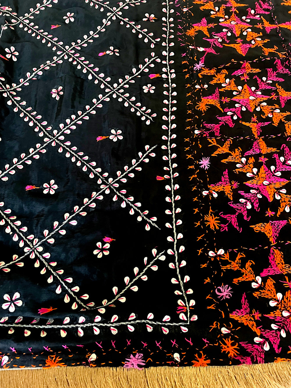 Black Silk Phulkari Gotta Patti Work Dupatta at PinkPhulkari California
