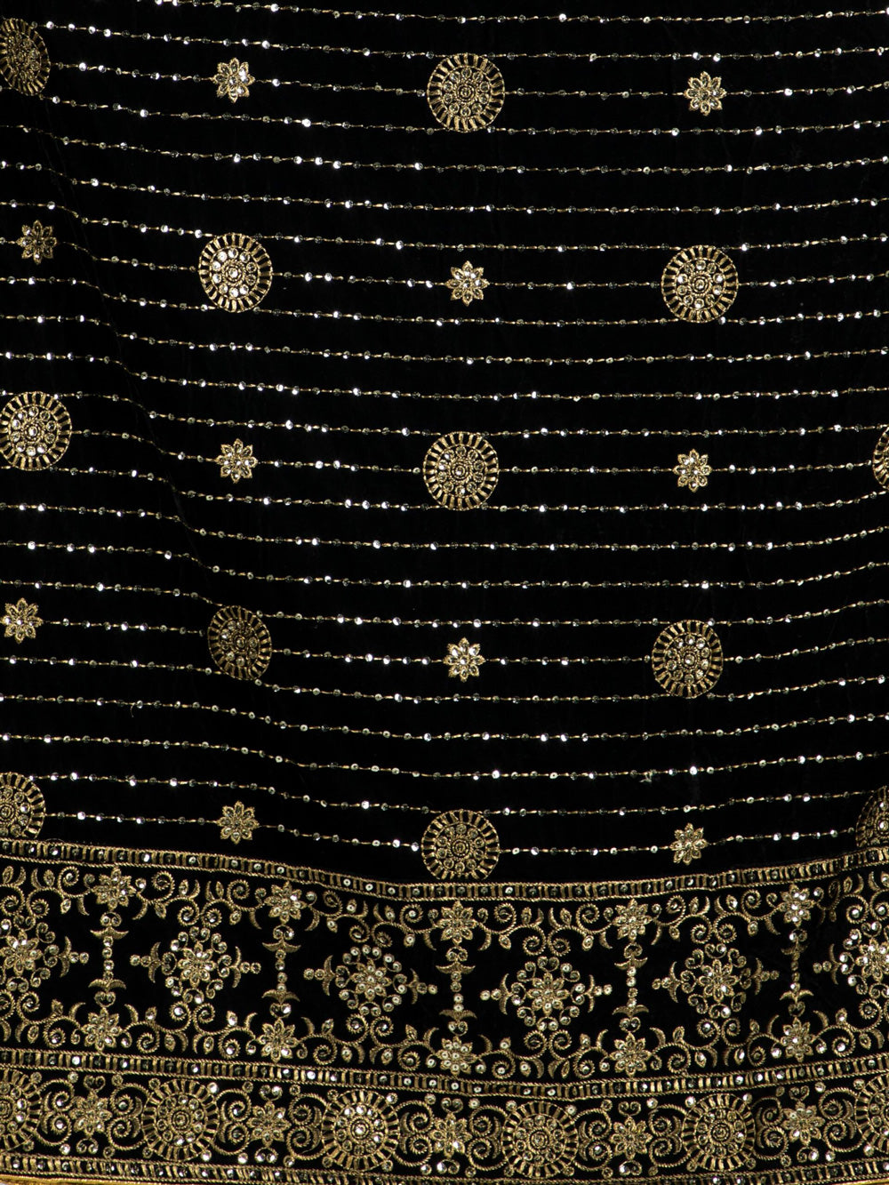 Women's Black & Gold Embroidered Velvet Shawl