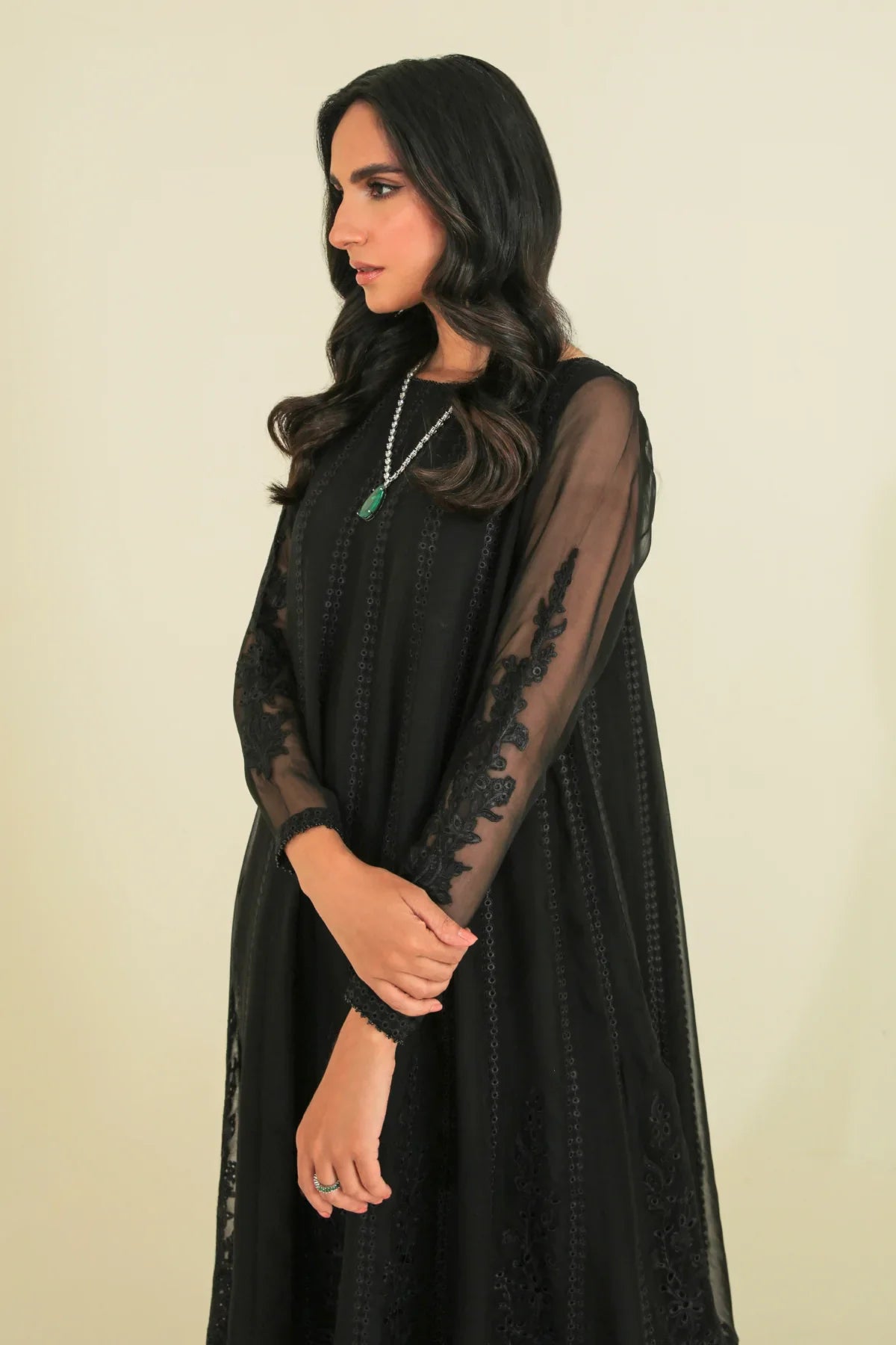 Pakistani Designer Black Embroidered Chiffon Ladies Suit at PinkPhulkari California