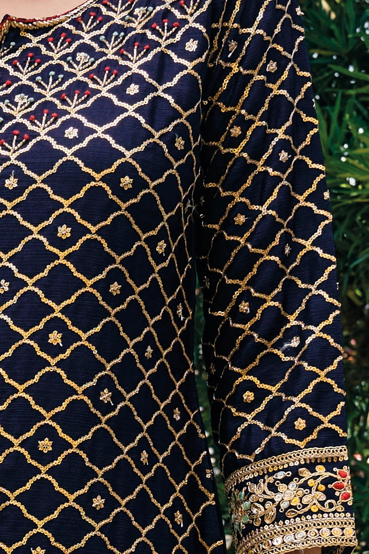 Buy Navy Heavy Embroidered Sharara Suit at PinkPhulkari California
