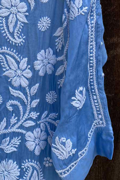 Buy Blue Satin Silk Lucknowi A Line Kurta Dress at PinkPhulkari Buy Blue Satin Silk Lucknowi A Line Kurta Dress at PinkPhulkari 